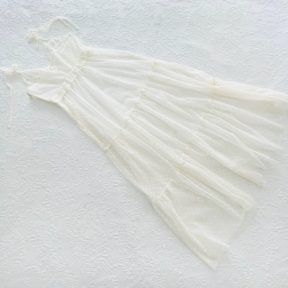 NWOT Lulus Cruise to Catalina Ivory Swiss Dot Sheer Maxi Swim Cover-Up Small - Picture 9 of 14
